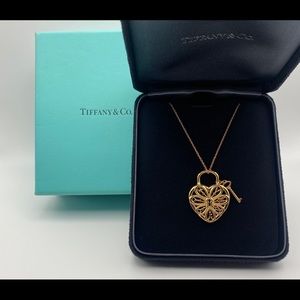18k Rose Gold Tiffany & Co Filigree Heart And Key Necklace